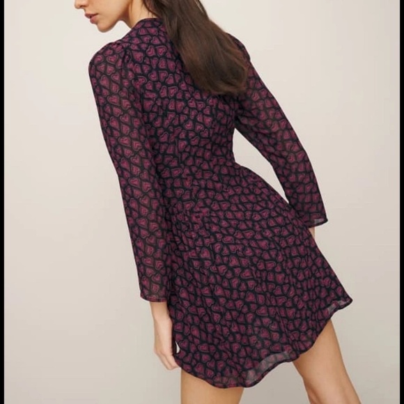 NWT Reformation Tamsin Mini Dress Bon Bon Pink Hearts Motif Long Sleeve Size 12 - Picture 4 of 16